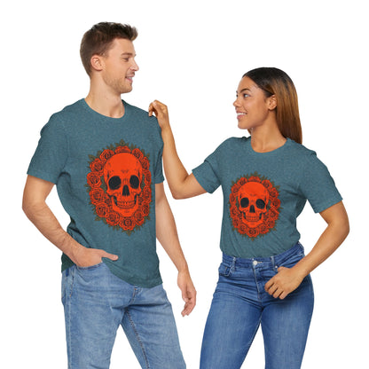 "ORANGE SKULL & ROSES"  Gothic Graphic T-Shirt – Alt Aesthetic Poetic Goth Streetwear