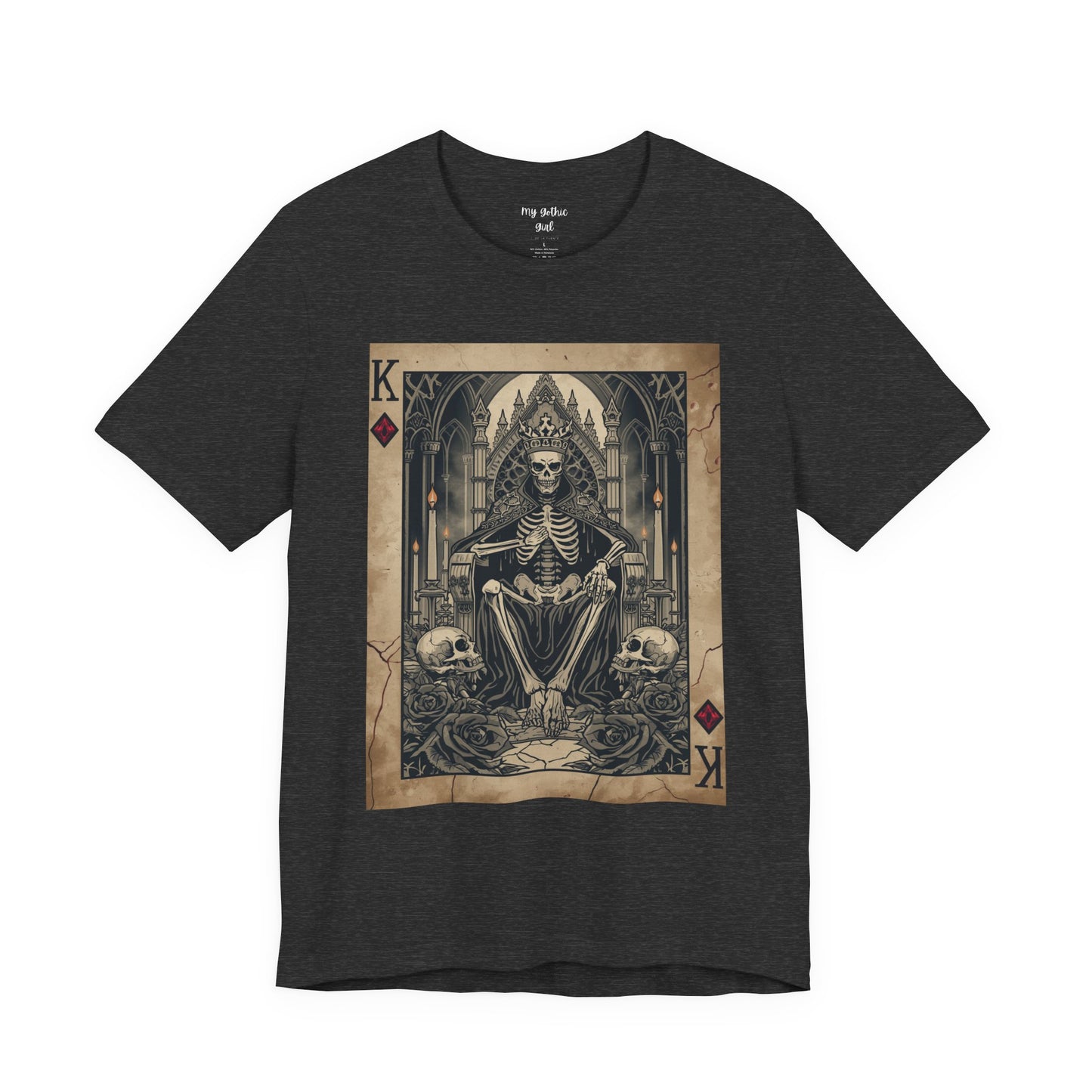 Skeleton King Playing Card Graphic Tee — Gothic Skull Throne T-Shirt