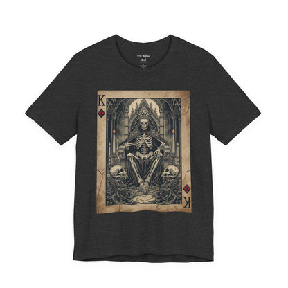 Skeleton King Playing Card Graphic Tee — Gothic Skull Throne T-Shirt