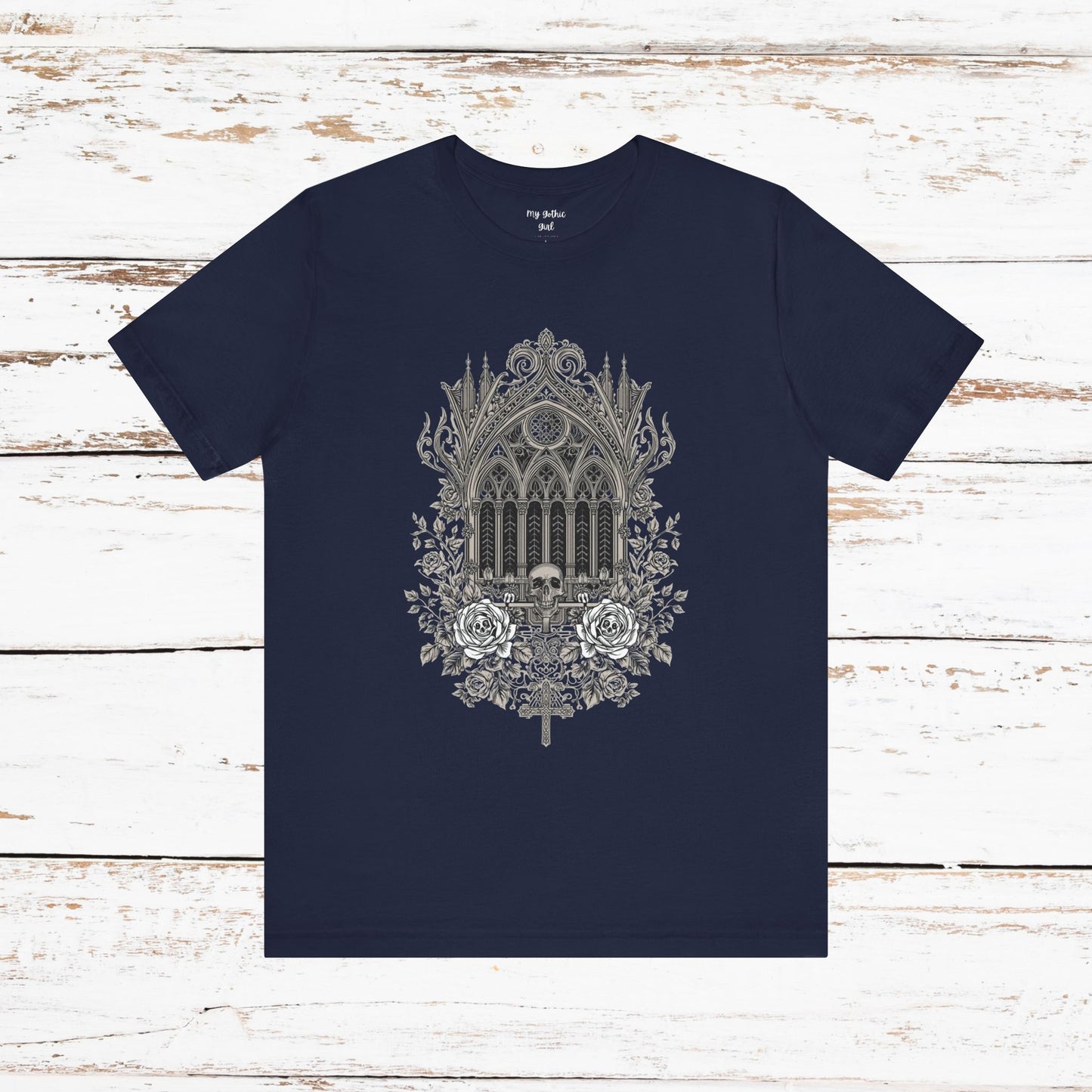Gothic Cathedral Floral Tee — Intricate Rose Window Graphic T-Shirt