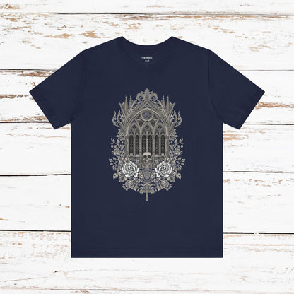 Gothic Cathedral Floral Tee — Intricate Rose Window Graphic T-Shirt