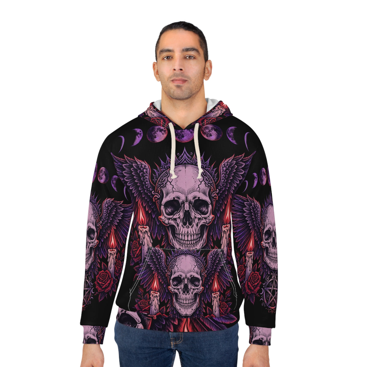 Winged Moon Skull All-Over-Print Hoodie — 'My Gothic Girl' Gothic Hooded Sweatshirt