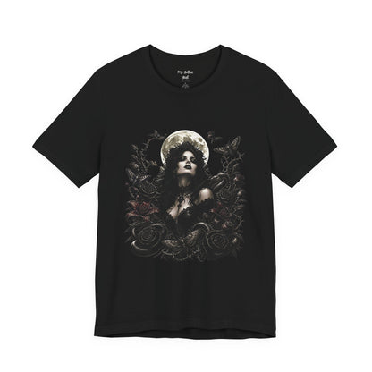 Gothic Moon Goddess Tee – Dark Floral Occult Graphic T-Shirt