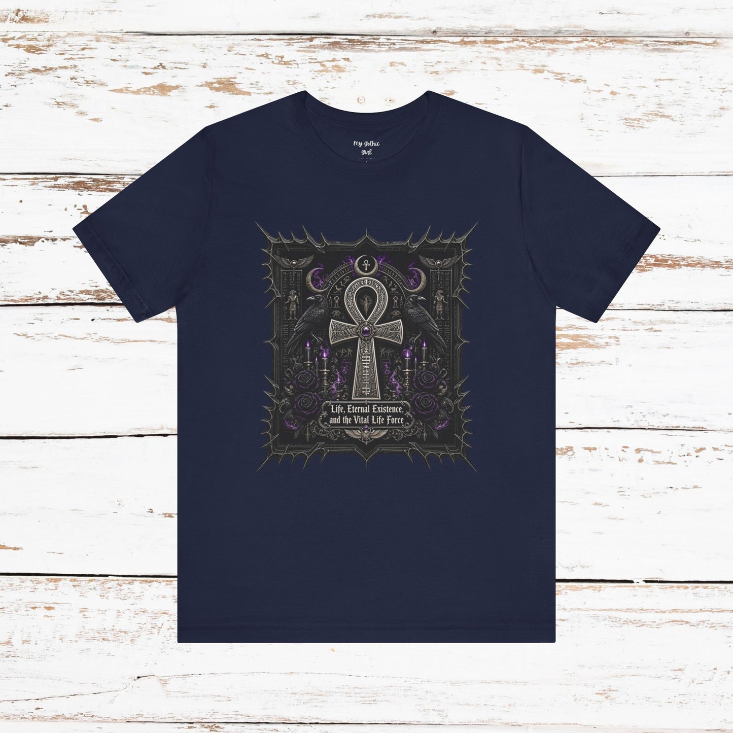 Ankh Gothic Tee — "Life, Eternal Existence and the Will to Fear" Black Graphic T-Shirt