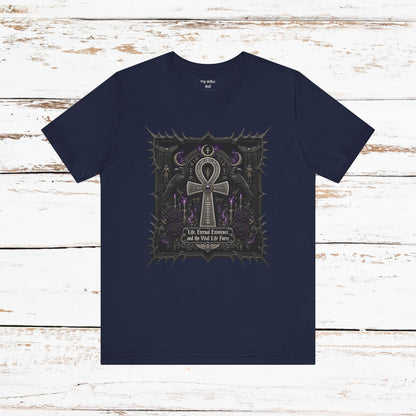 Ankh Gothic Tee — "Life, Eternal Existence and the Will to Fear" Black Graphic T-Shirt