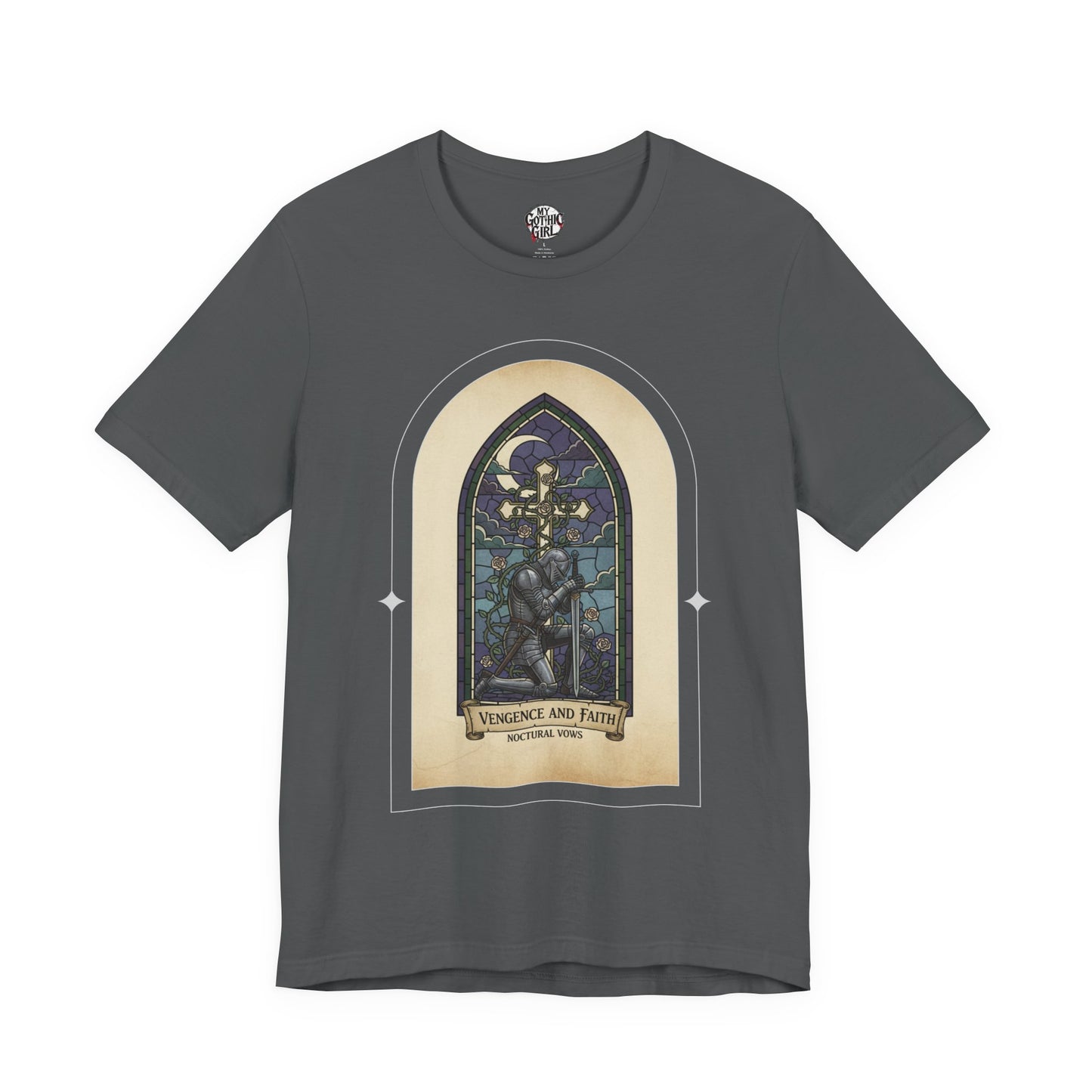 "Vengeance and Faith"  Gothic Graphic T-Shirt – Alt Aesthetic Poetic Goth Streetwear