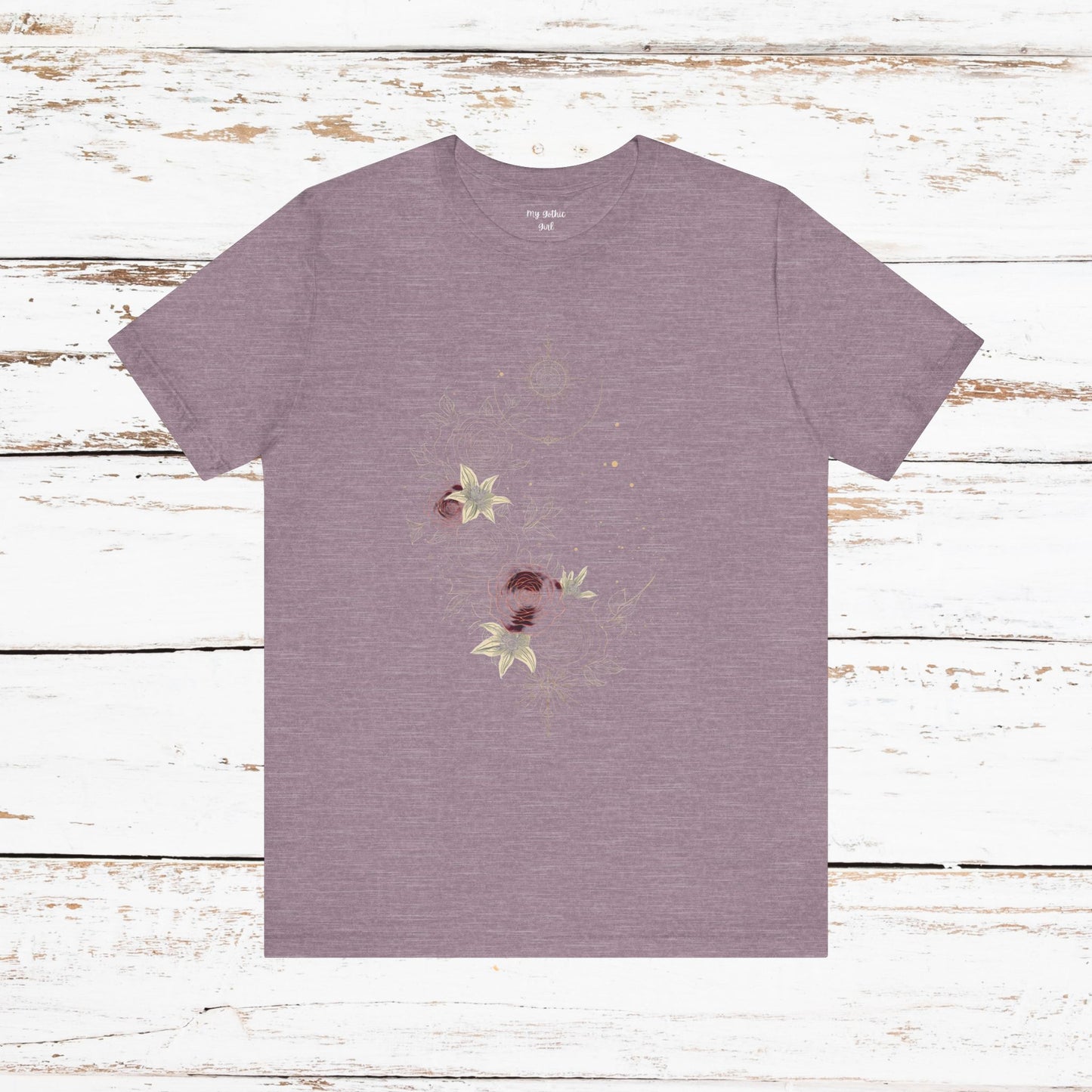 “Dark Floral Moon & Ornamental Geometry” T-Shirt Dark Floral Moon Ornamental Geometry Unisex Jersey Short Sleeve Tee
