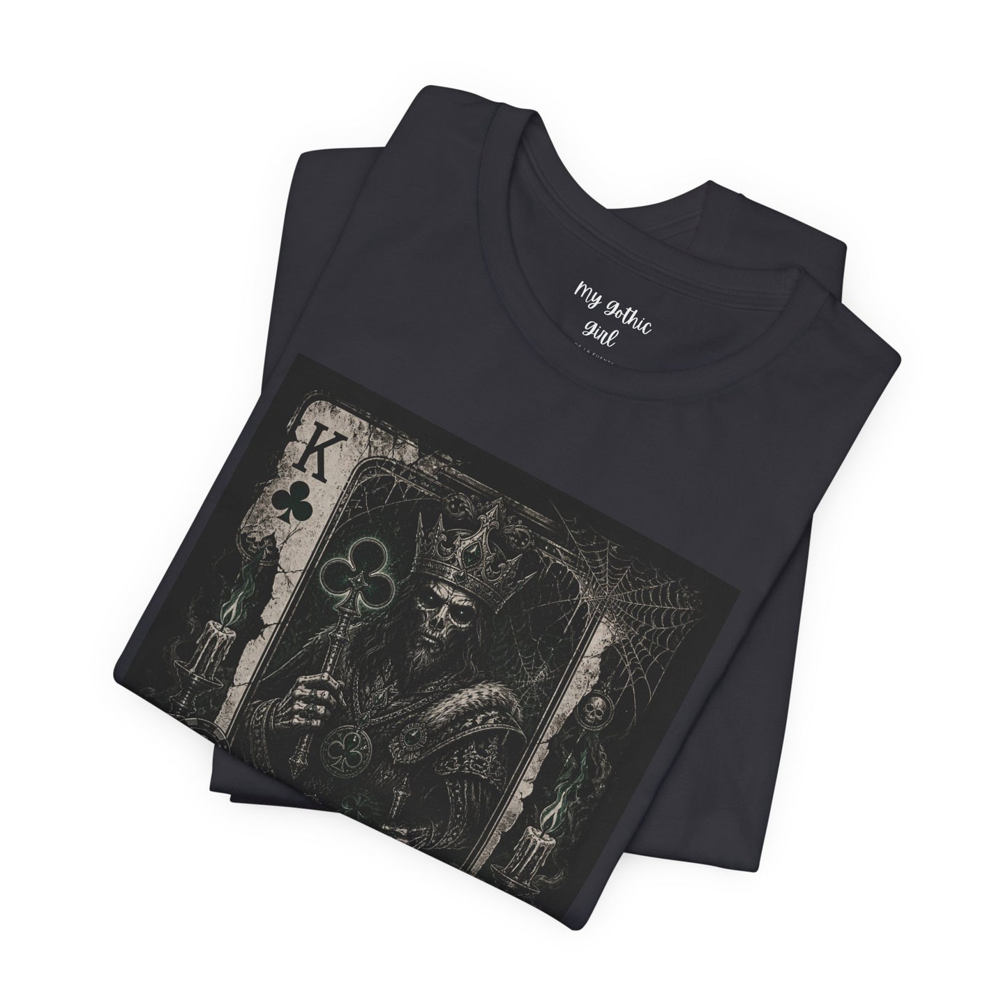 King of Clubs Gothic Playing Card Tee — Dark Skull Poker Graphic T-Shirt