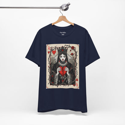Queen of Hearts Playing Card T-Shirt — Gothic Rose Broken Heart Graphic Tee