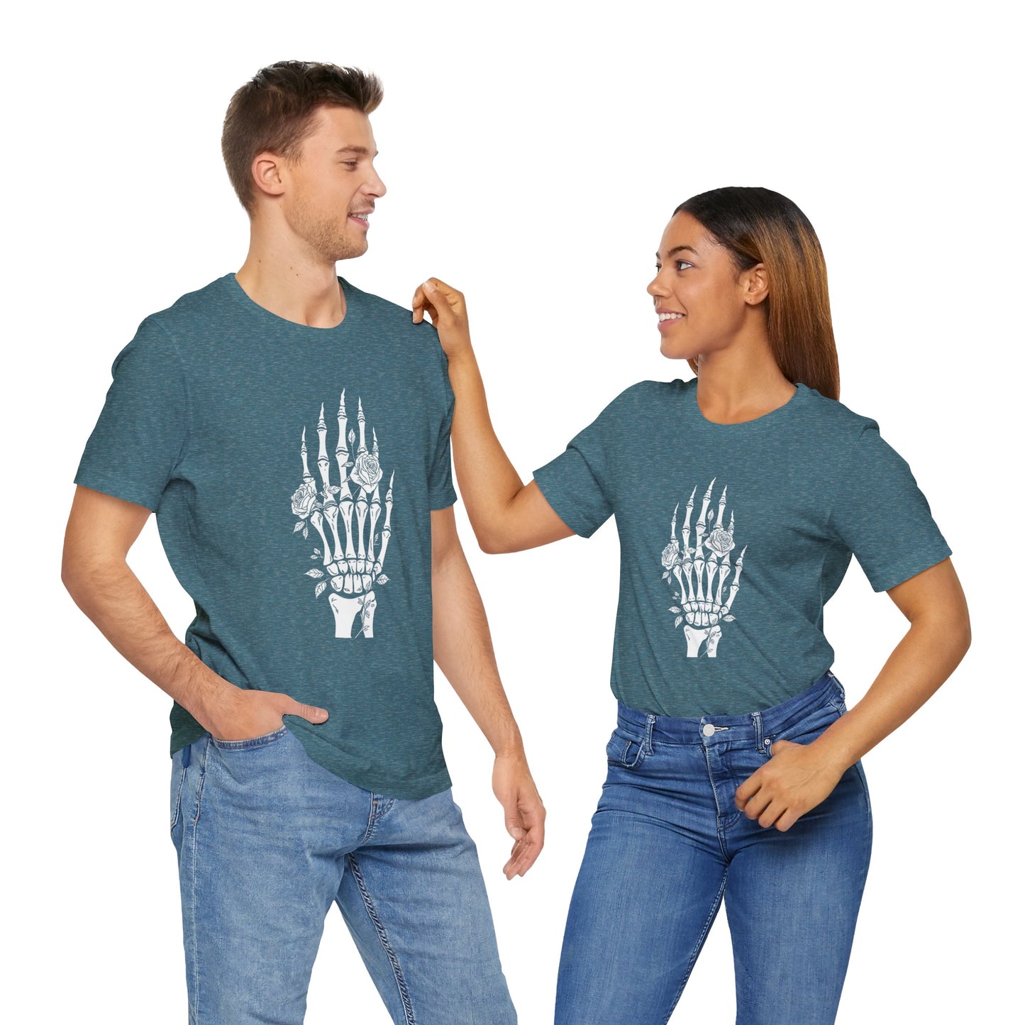 White Roses and Skeleton Hand  Gothic Graphic T-Shirt – Alt Aesthetic Poetic Goth Streetwear