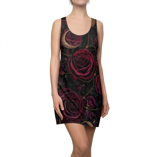Gothic Rose Racerback Dress — Dark Burgundy Rose All-Over Print