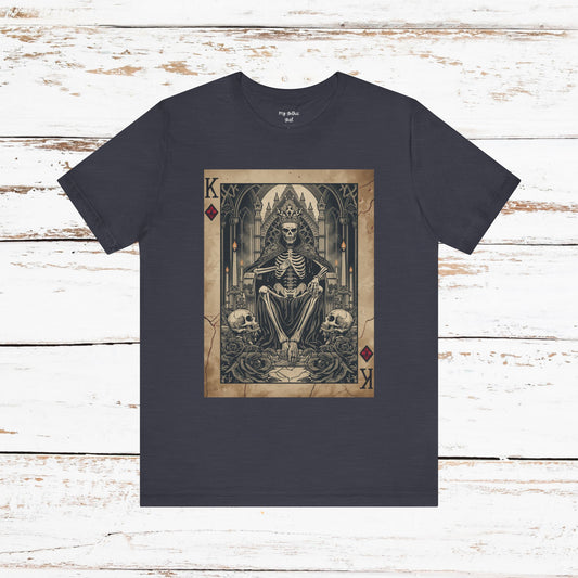 Skeleton King Playing Card Graphic Tee — Gothic Skull Throne T-Shirt