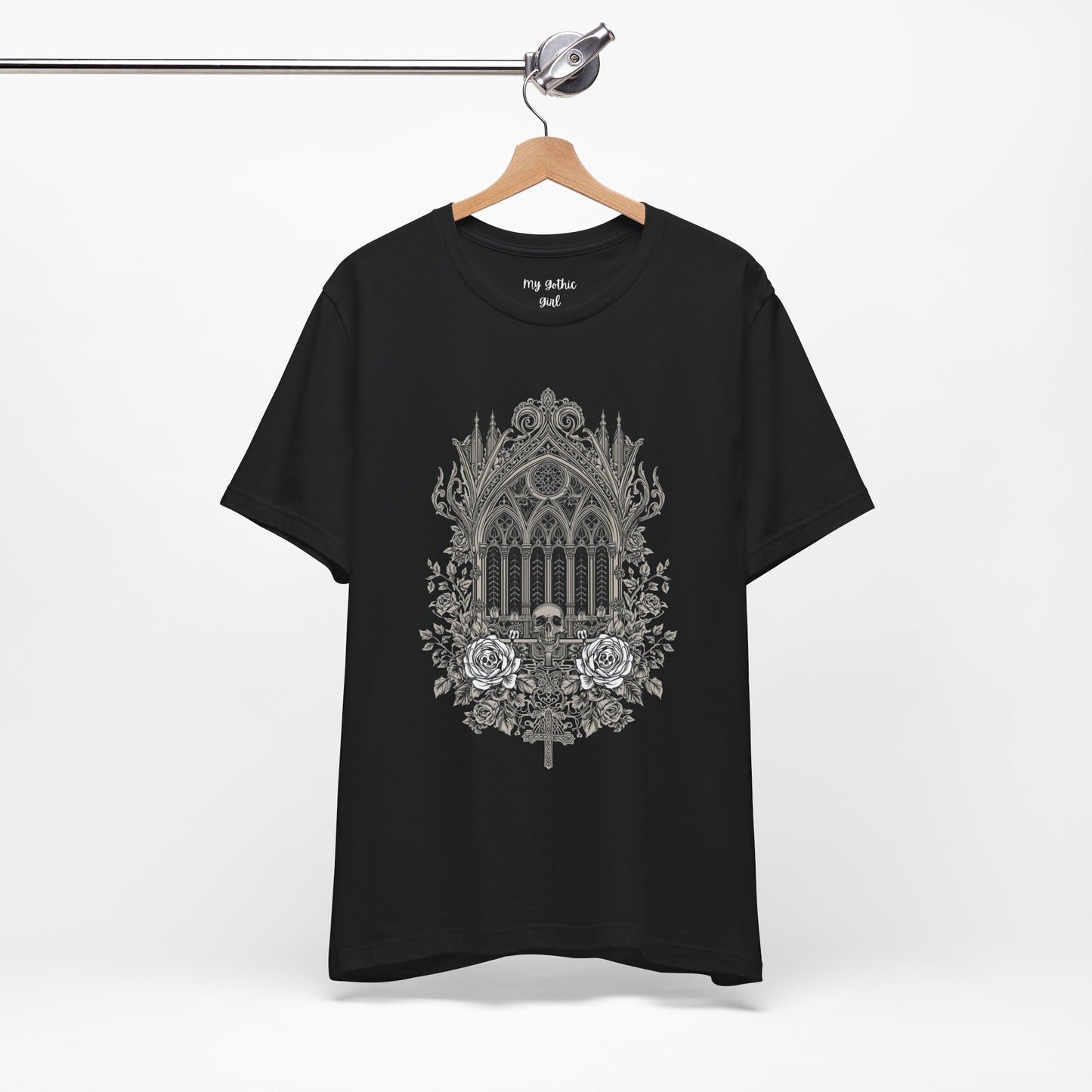 Gothic Cathedral Floral Tee — Intricate Rose Window Graphic T-Shirt