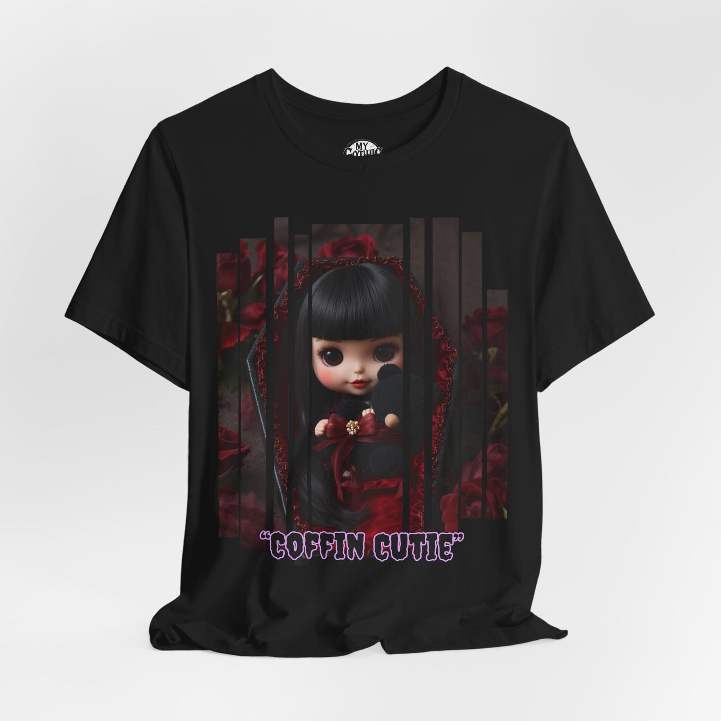 “Coffin Cutie” — cute Gothic doll peeking out from a small coffin Graphic T-Shirt – Alt Aesthetic Poetic Goth Street-wear