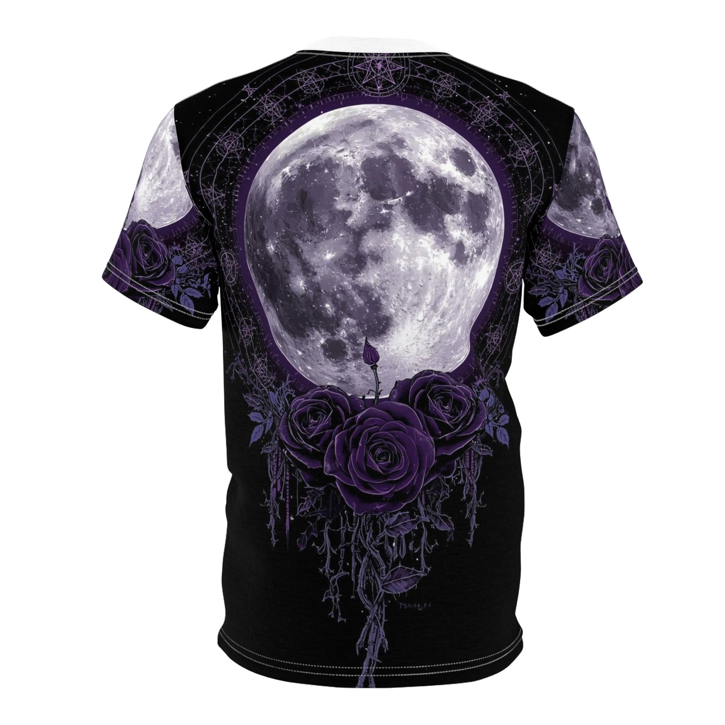Purple Moon & Roses Tee — Gothic Floral Moonlight All-Over Print Shirt
