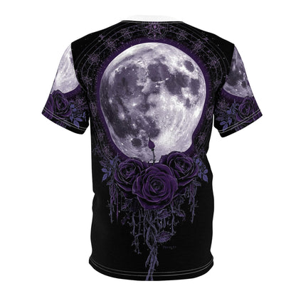 Purple Moon & Roses Tee — Gothic Floral Moonlight All-Over Print Shirt