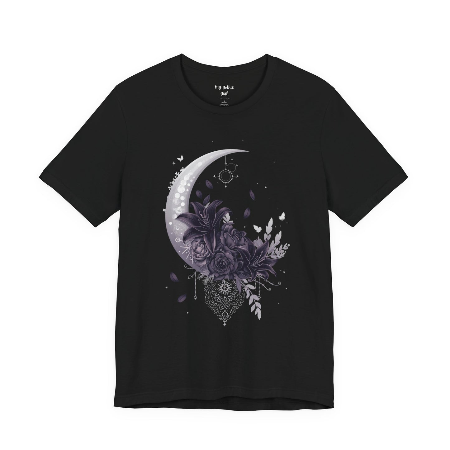 “Moonlit Bouquet & Sacred Soft Goth Symbol” Moonlit Bouquet Unisex Tee - Soft Goth Symbol Floral Design
