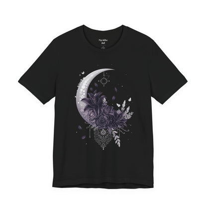 “Moonlit Bouquet & Sacred Soft Goth Symbol” Moonlit Bouquet Unisex Tee - Soft Goth Symbol Floral Design
