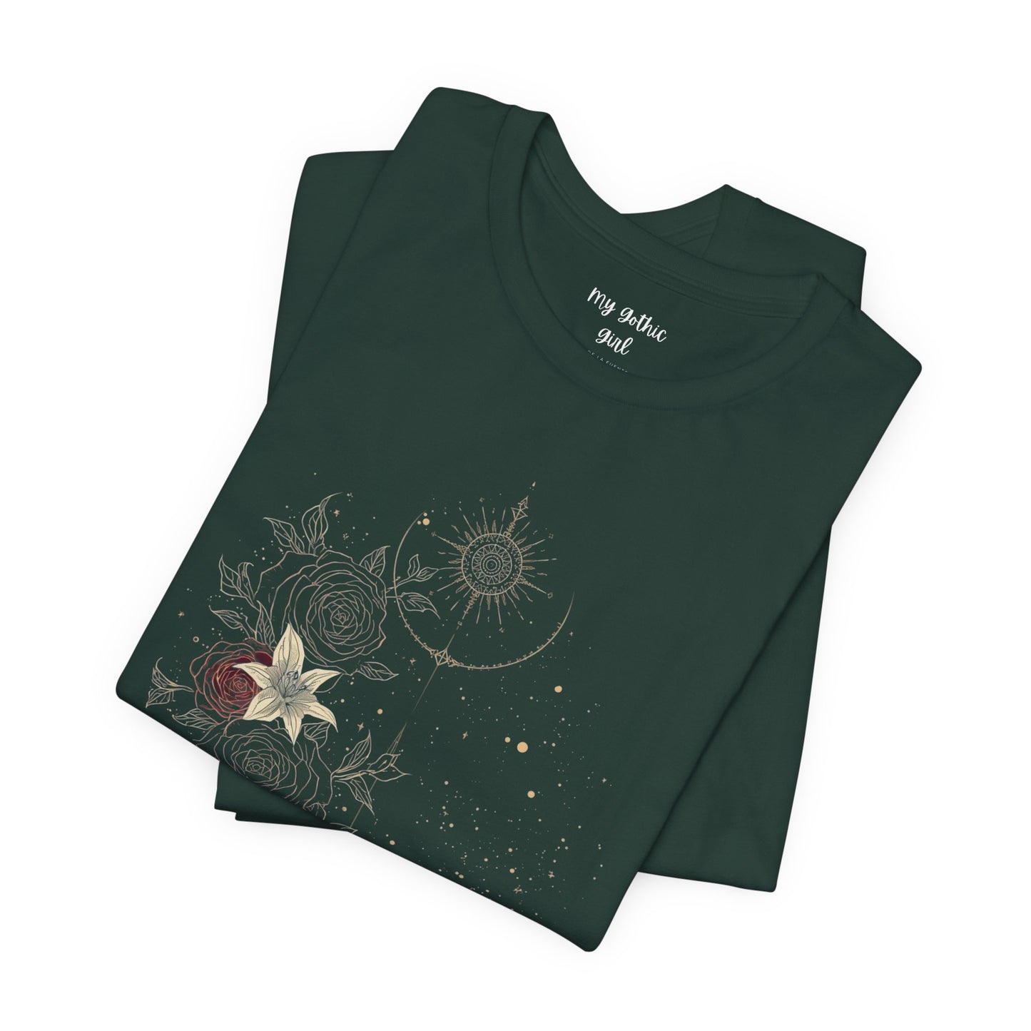 “Dark Floral Moon & Ornamental Geometry” T-Shirt Dark Floral Moon Ornamental Geometry Unisex Jersey Short Sleeve Tee