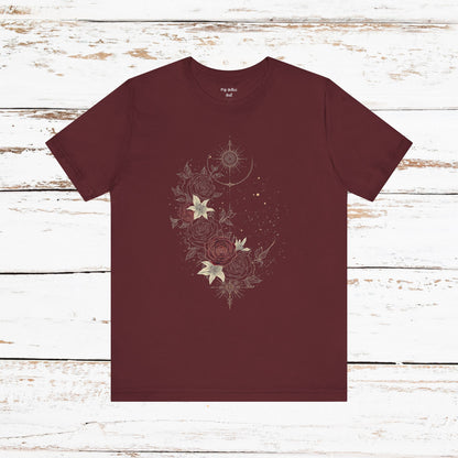 “Dark Floral Moon & Ornamental Geometry” T-Shirt Dark Floral Moon Ornamental Geometry Unisex Jersey Short Sleeve Tee