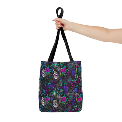 Neon Gothic Skulls & Ravens Tote Bag