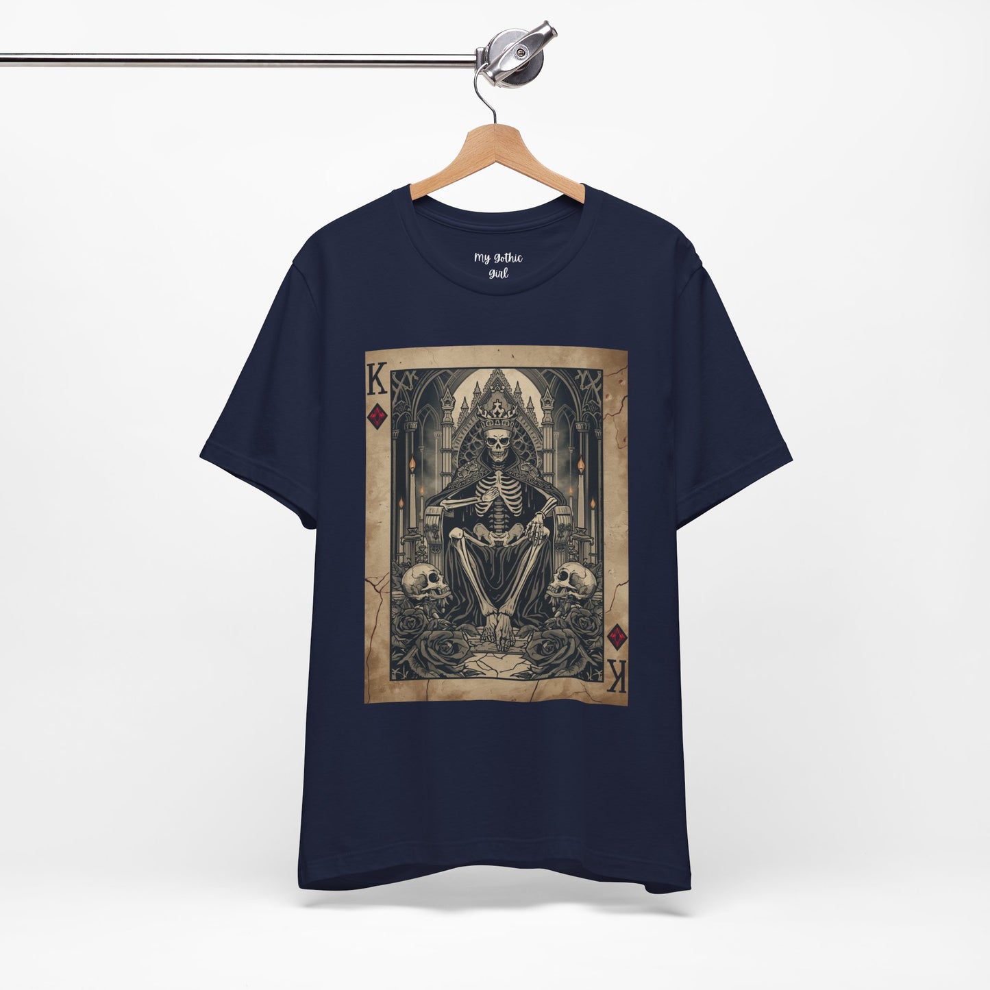 Skeleton King Playing Card Graphic Tee — Gothic Skull Throne T-Shirt