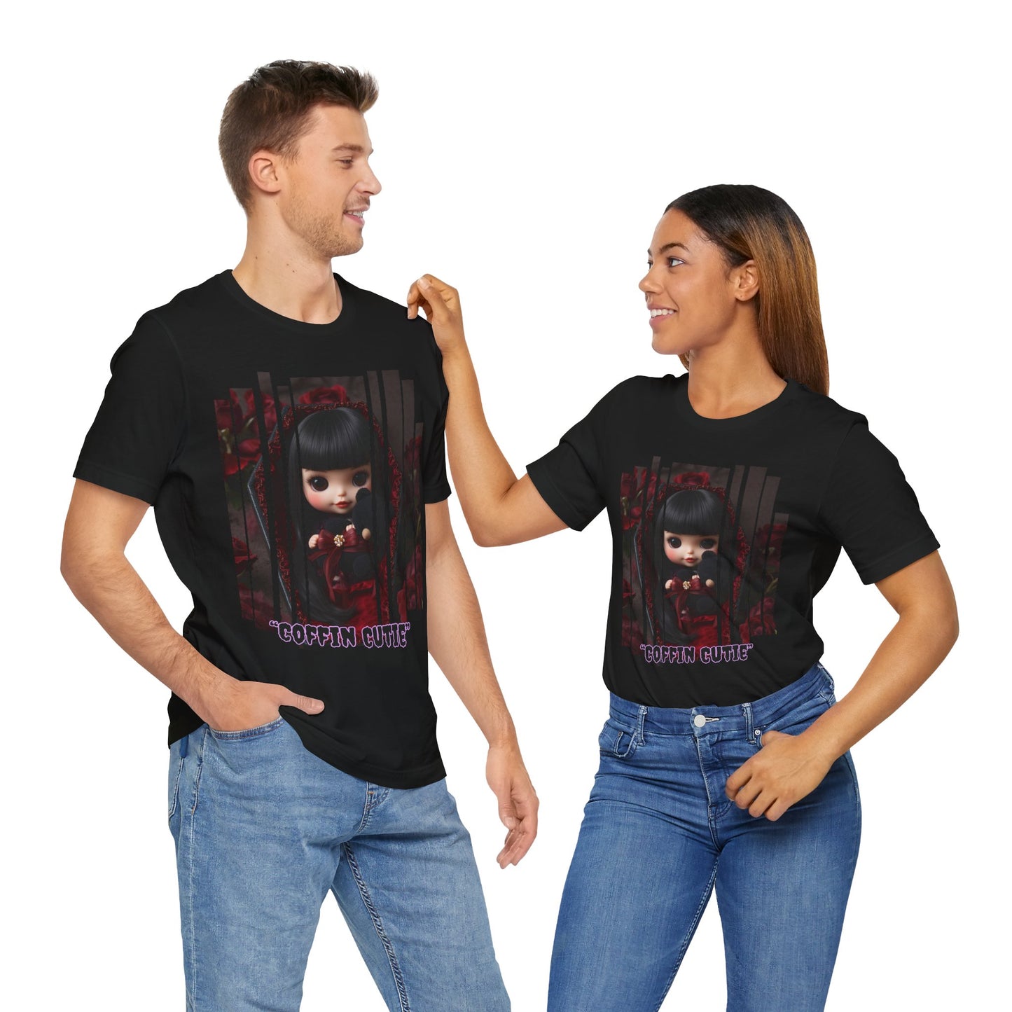 “Coffin Cutie” — cute Gothic doll peeking out from a small coffin Graphic T-Shirt – Alt Aesthetic Poetic Goth Street-wear