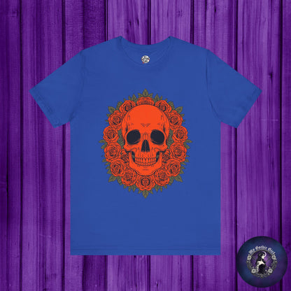 "ORANGE SKULL & ROSES"  Gothic Graphic T-Shirt – Alt Aesthetic Poetic Goth Streetwear