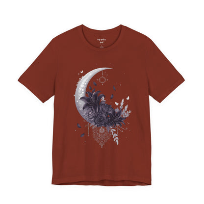 “Moonlit Bouquet & Sacred Soft Goth Symbol” Moonlit Bouquet Unisex Tee - Soft Goth Symbol Floral Design