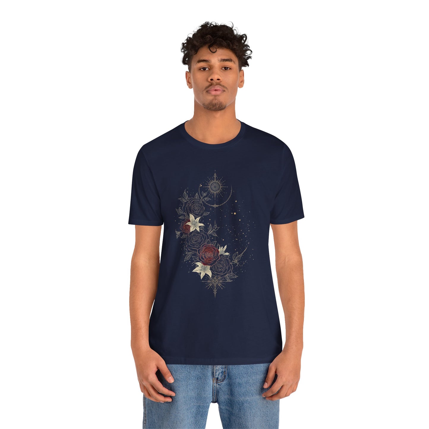 “Dark Floral Moon & Ornamental Geometry” T-Shirt Dark Floral Moon Ornamental Geometry Unisex Jersey Short Sleeve Tee