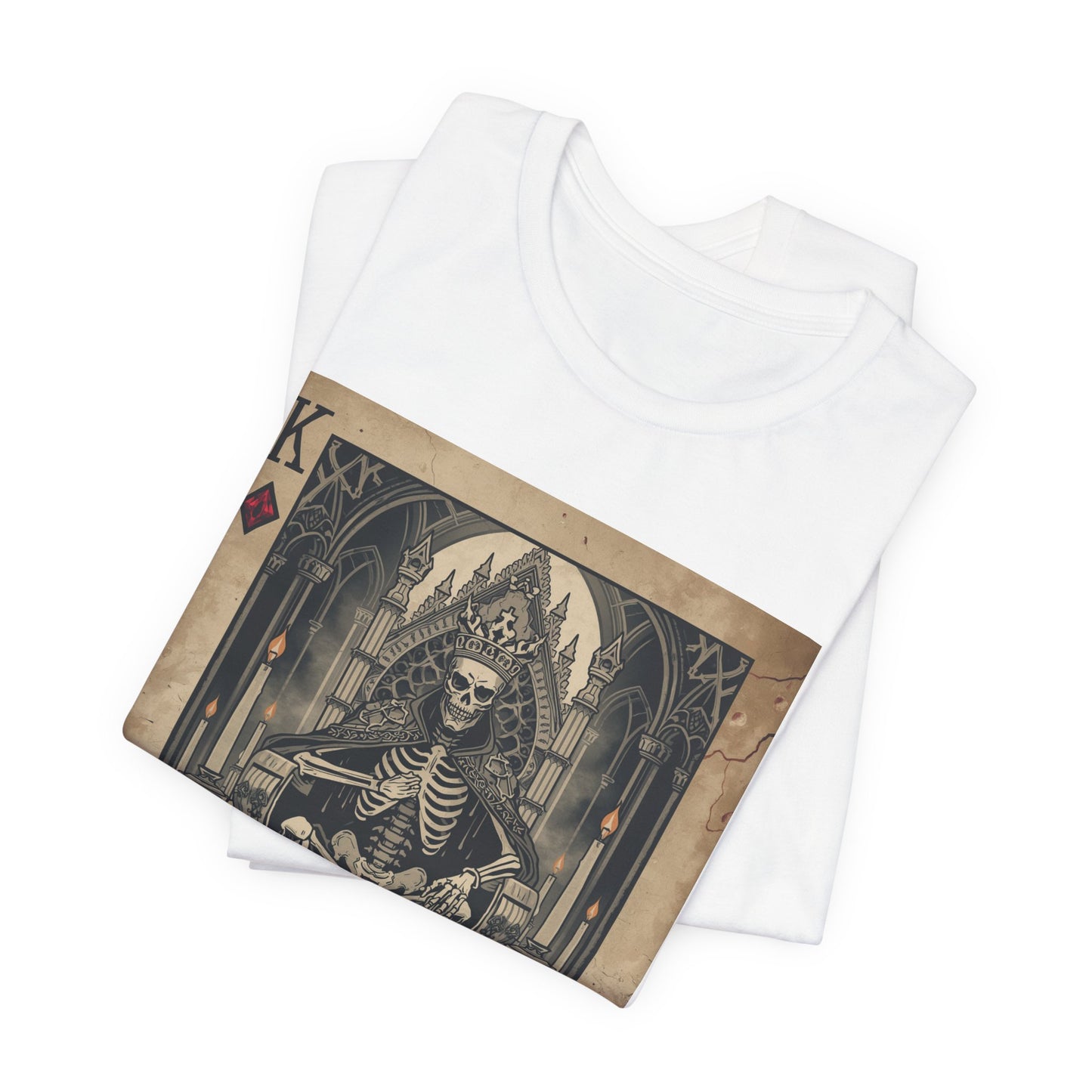 Skeleton King Playing Card Graphic Tee — Gothic Skull Throne T-Shirt