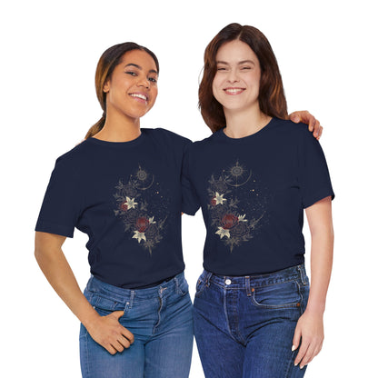 “Dark Floral Moon & Ornamental Geometry” T-Shirt Dark Floral Moon Ornamental Geometry Unisex Jersey Short Sleeve Tee