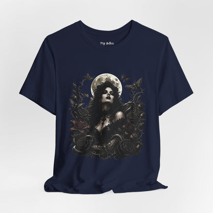 Gothic Moon Goddess Tee – Dark Floral Occult Graphic T-Shirt