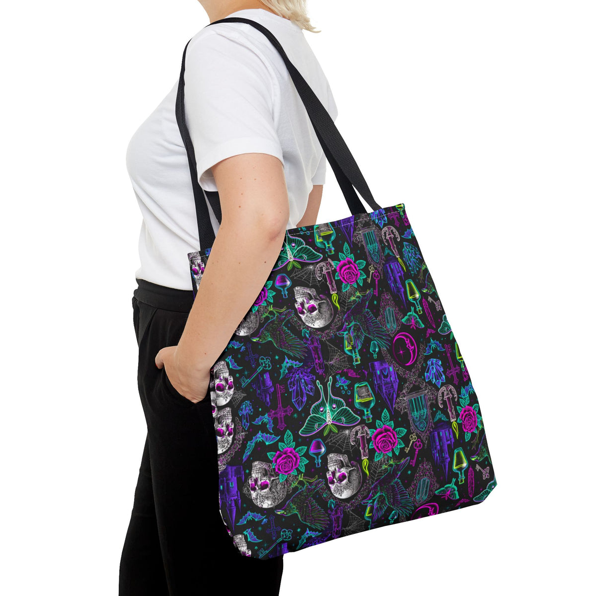 Neon Gothic Skulls & Ravens Tote Bag