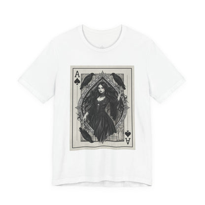 Ace of Spades Gothic Playing Card T‑Shirt — Dark Victorian Witch Illustration