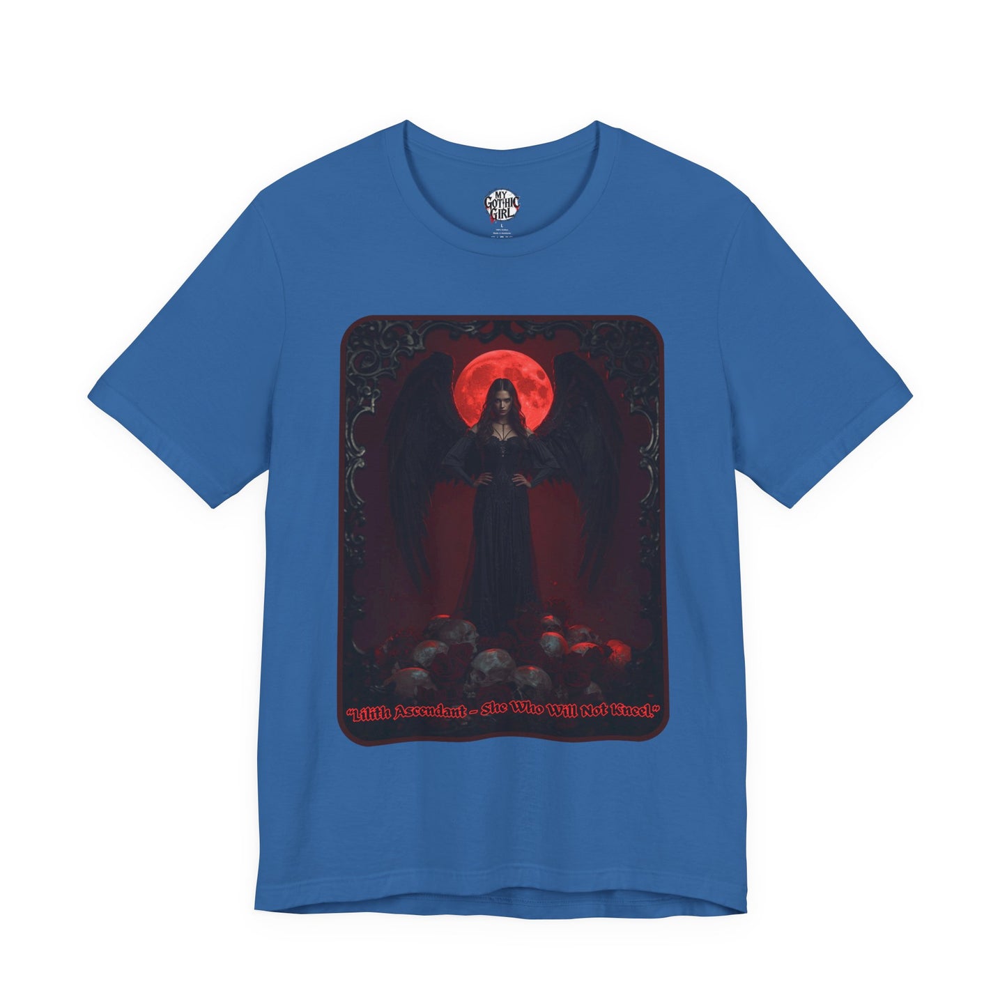 “Lilith Ascendant — She Who Will Not Kneel.” Graphic T-Shirt – Alt Aesthetic Poetic Goth Street-wear
