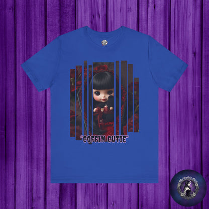 “Coffin Cutie” — cute Gothic doll peeking out from a small coffin Graphic T-Shirt – Alt Aesthetic Poetic Goth Street-wear