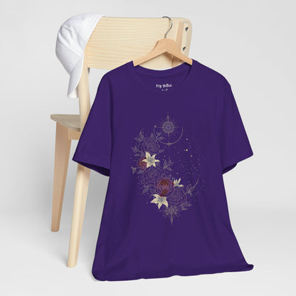 “Dark Floral Moon & Ornamental Geometry” T-Shirt Dark Floral Moon Ornamental Geometry Unisex Jersey Short Sleeve Tee