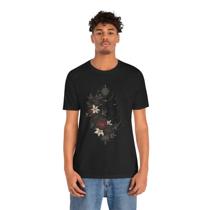 “Dark Floral Moon & Ornamental Geometry” T-Shirt Dark Floral Moon Ornamental Geometry Unisex Jersey Short Sleeve Tee