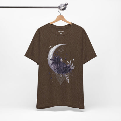 “Moonlit Bouquet & Sacred Soft Goth Symbol” Moonlit Bouquet Unisex Tee - Soft Goth Symbol Floral Design