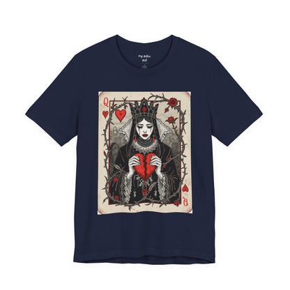 Queen of Hearts Playing Card T-Shirt — Gothic Rose Broken Heart Graphic Tee