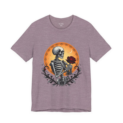 Mystical Gothic Skeleton and Black Rose Under Crescent Moon T-Shirt Design