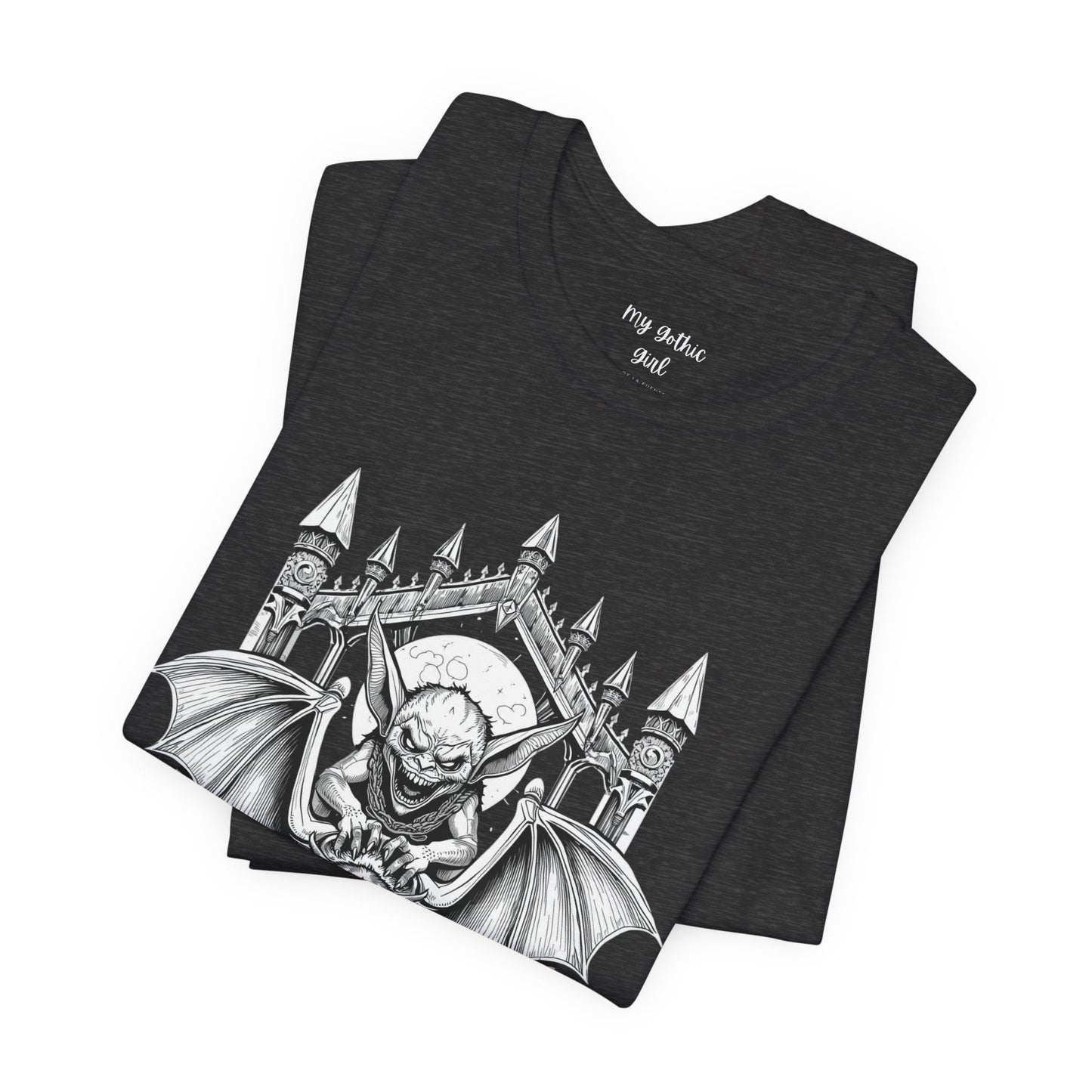 A Sinister Gremlin Riding on a Flying Bat - Graphic Tee