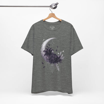 “Moonlit Bouquet & Sacred Soft Goth Symbol” Moonlit Bouquet Unisex Tee - Soft Goth Symbol Floral Design