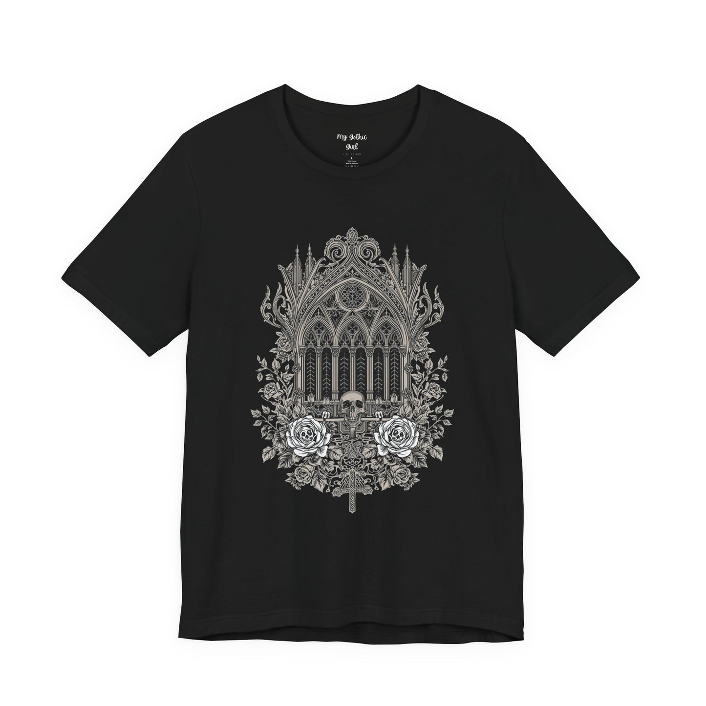 Gothic Cathedral Floral Tee — Intricate Rose Window Graphic T-Shirt