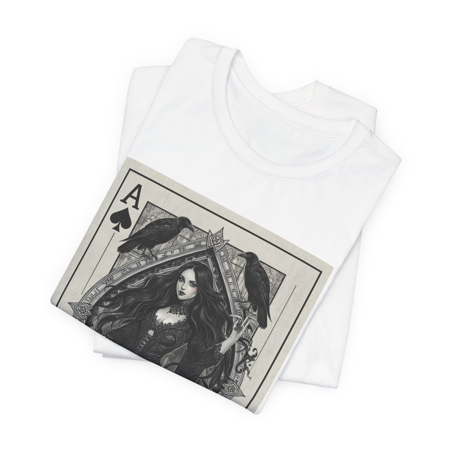 Ace of Spades Gothic Playing Card T‑Shirt — Dark Victorian Witch Illustration