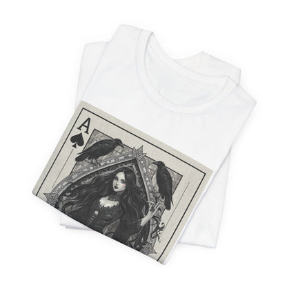 Ace of Spades Gothic Playing Card T‑Shirt — Dark Victorian Witch Illustration