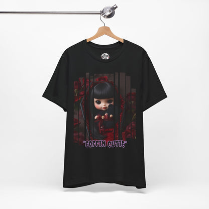 “Coffin Cutie” — cute Gothic doll peeking out from a small coffin Graphic T-Shirt – Alt Aesthetic Poetic Goth Street-wear