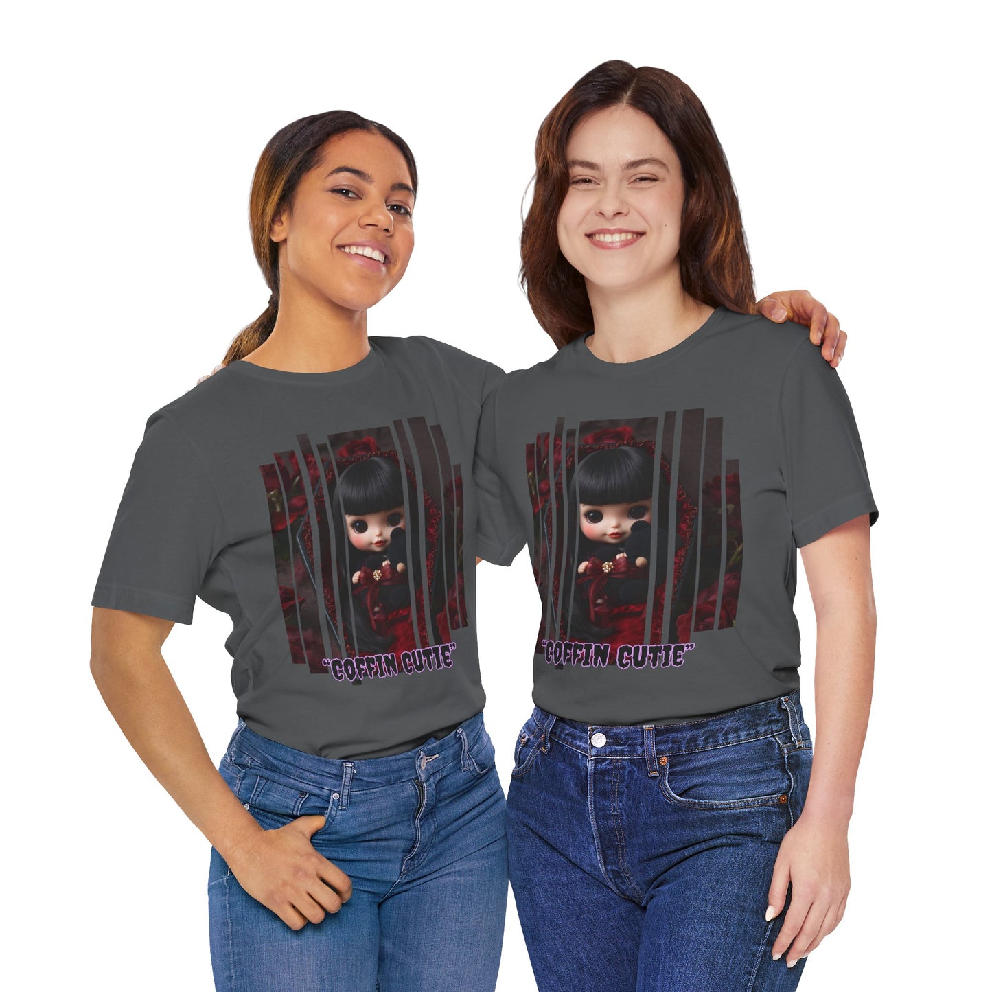 “Coffin Cutie” — cute Gothic doll peeking out from a small coffin Graphic T-Shirt – Alt Aesthetic Poetic Goth Street-wear