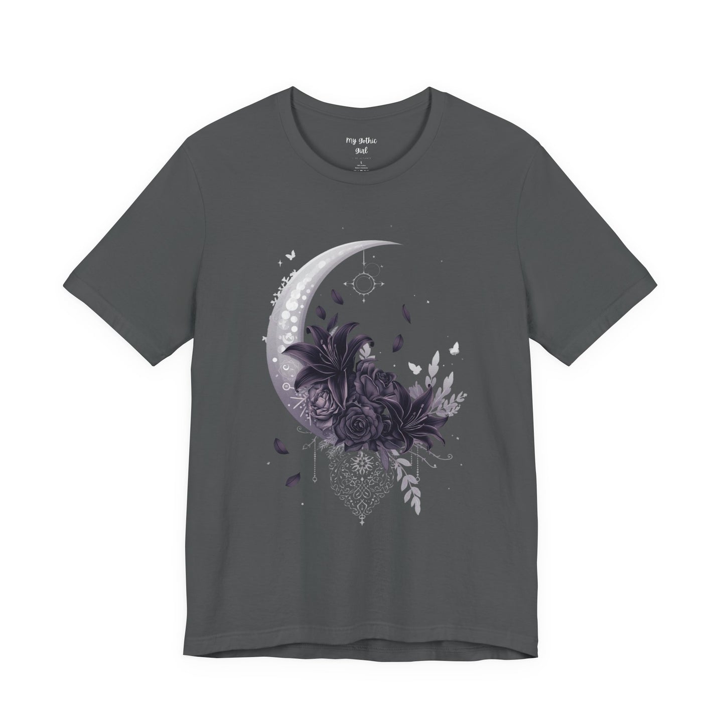 “Moonlit Bouquet & Sacred Soft Goth Symbol” Moonlit Bouquet Unisex Tee - Soft Goth Symbol Floral Design